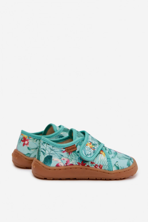 Zapatillas Infantil con sujetadores adhesivos Barefoot con motivos florales Liście Froddo G1700438-14 color menta