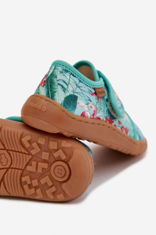 Zapatillas Infantil con sujetadores adhesivos Barefoot con motivos florales Liście Froddo G1700438-14 color menta