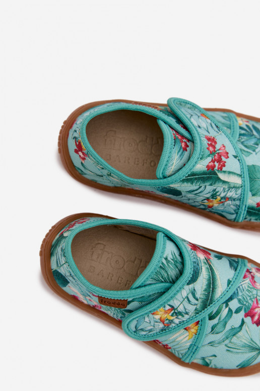 Zapatillas Infantil con sujetadores adhesivos Barefoot con motivos florales Liście Froddo G1700438-14 color menta