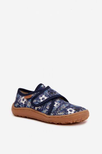 Zapatillas infantiles para niños con cierres adhesivos Barefoot con pelotas Froddo G1700438-6 color azul marino
