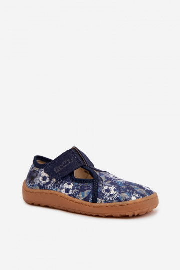 Zapatillas infantiles con cierres adhesivos Barefoot con pelotas Froddo Canvas G1700439-5 color azul