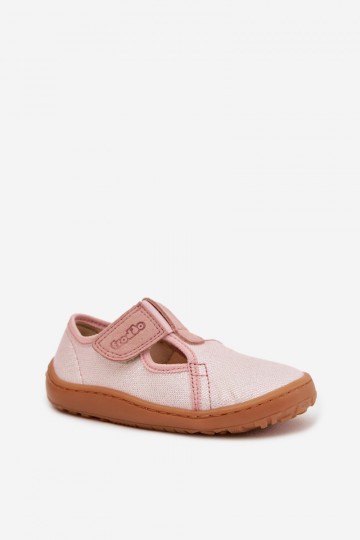 Zapatillas infantiles con cierres adhesivos y brillo Barefoot Froddo Canvas G1700439-2 color rosa