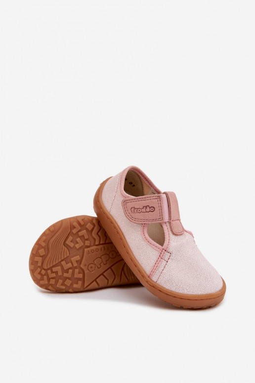 Zapatillas Infantil con sujetadores adhesivos con brillo Barefoot Froddo Cannvas G1700439-2 color rosa