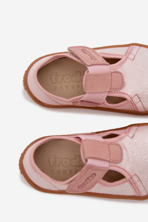 Zapatillas Infantil con sujetadores adhesivos con brillo Barefoot Froddo Cannvas G1700439-2 color rosa