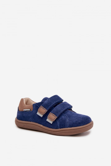 Botas de cuero barefoot para niños con reflectores Bartek 8600366 color azul oscuro
