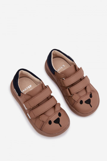 Piel zapatos Barefoot Infantil con oso Bartek 8600654 beige 2