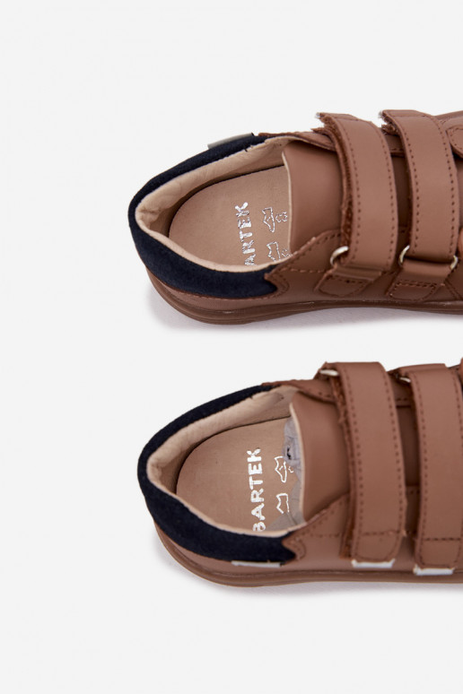 Piel zapatos Barefoot Infantil con oso Bartek 8600654 beige