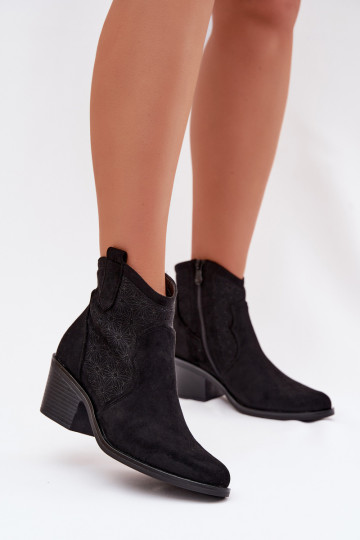Botines de mujer con calados y tacones S.Barski HY61-8013 color negro