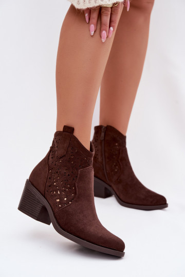 Botines de mujer con calados estilo vaquero y tacones S.Barski HY61-8012 color chocolate 2