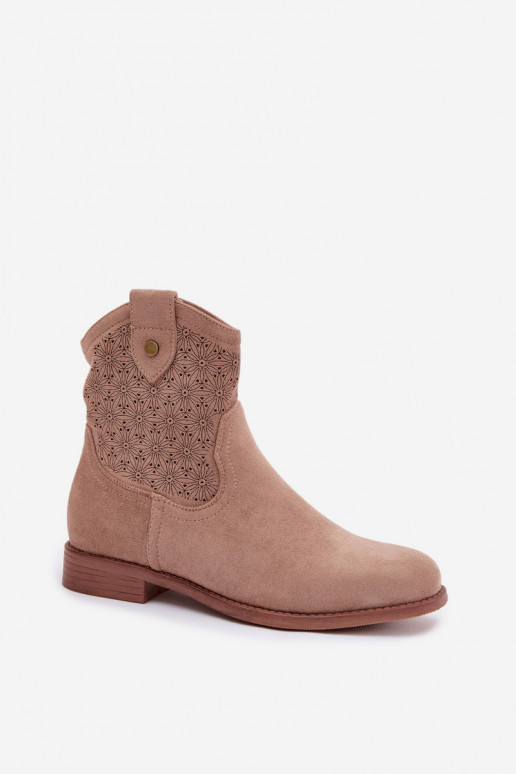 Botas de mujer con tacones anchos con elementos calados S.Barski HY61-8025 beige