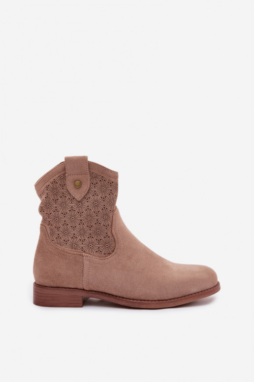 Botas de mujer con tacones anchos con elementos calados S.Barski HY61-8025 beige