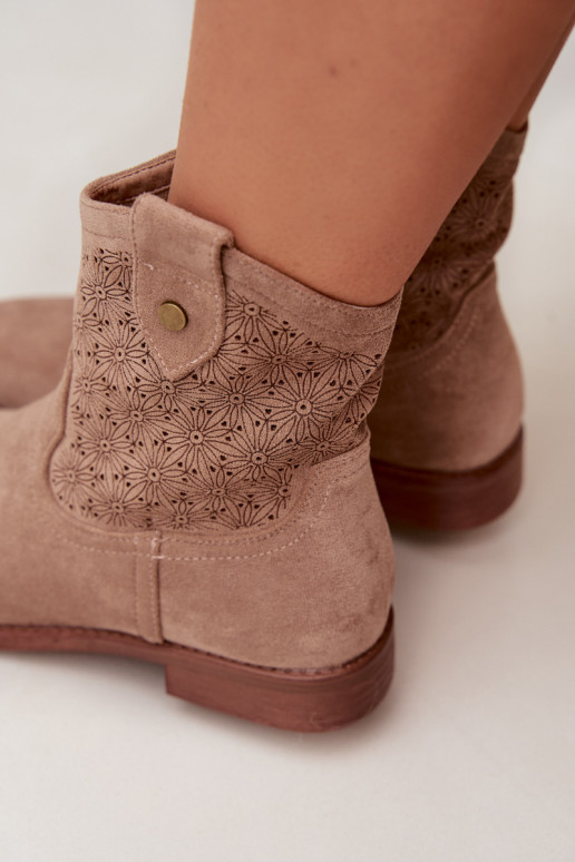 Botas de mujer con tacones anchos con elementos calados S.Barski HY61-8025 beige