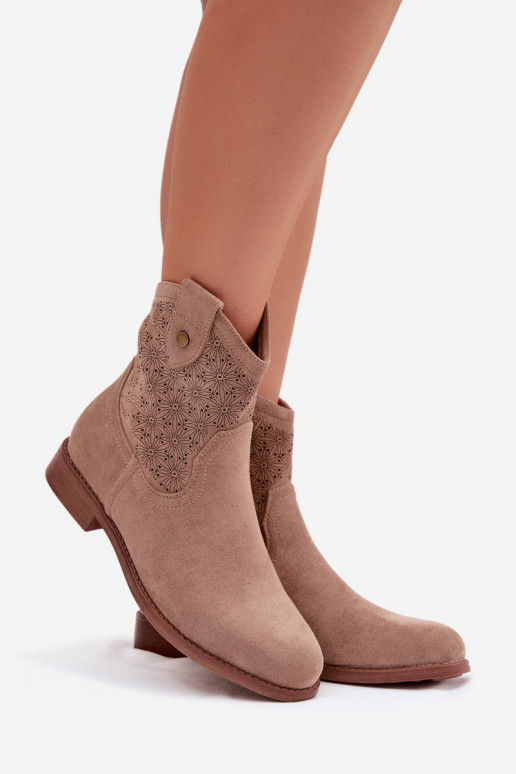 Botas de mujer con tacones anchos con elementos calados S.Barski HY61-8025 beige