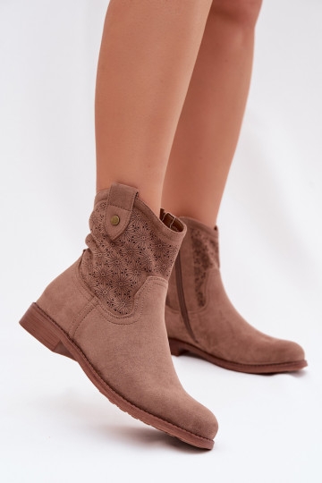 Botines de mujer con tacones anchos y elementos de calado S.Barski HY61-8025 color marrón 2