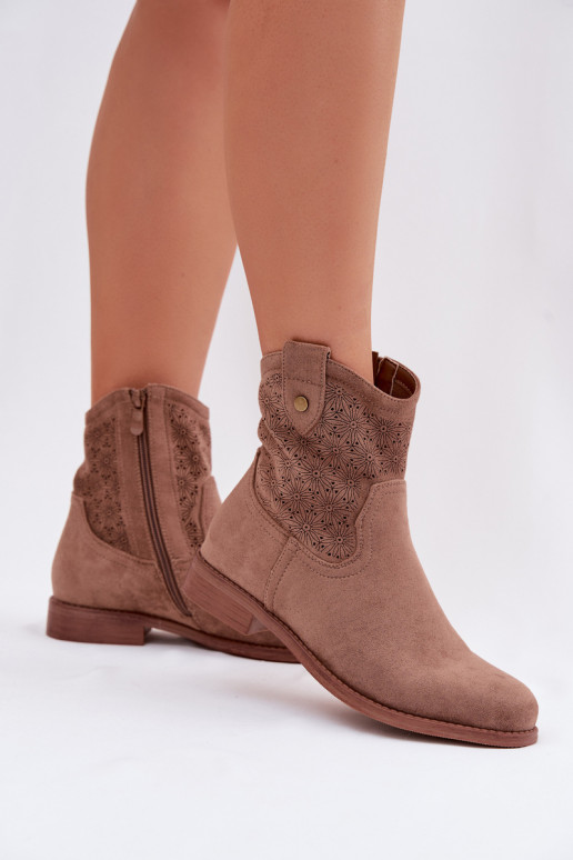 Botas de mujer con tacones anchos con elementos calados S.Barski HY61-8025 color marrón