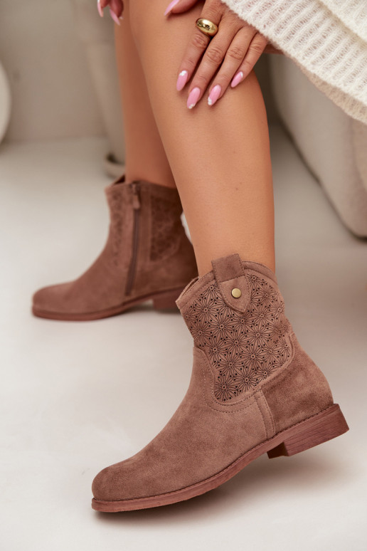 Botas de mujer con tacones anchos con elementos calados S.Barski HY61-8025 color marrón