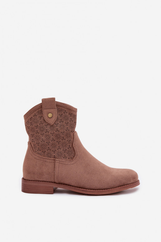 Botas de mujer con tacones anchos con elementos calados S.Barski HY61-8025 color marrón