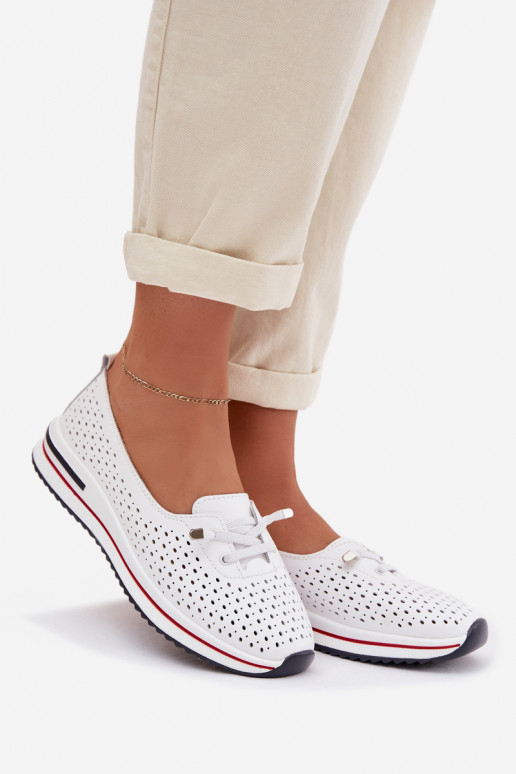 Piel con elementos calados zapatos Femenino S.Barski LR61-7044 el color blanco