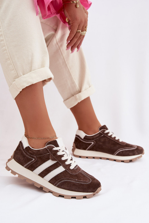 de gamuza Zapatillas modelo zapatos. Femenino con una plataforma S.Barski LR61-7097 CzekoladoAe