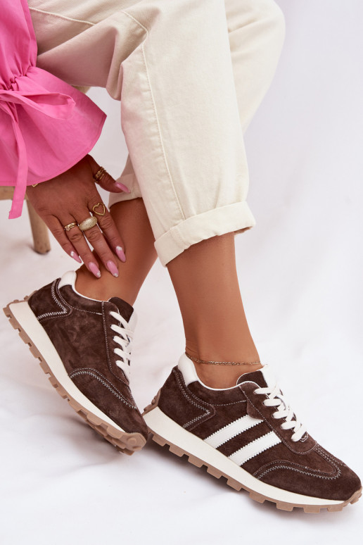 de gamuza Zapatillas modelo zapatos. Femenino con una plataforma S.Barski LR61-7097 CzekoladoAe