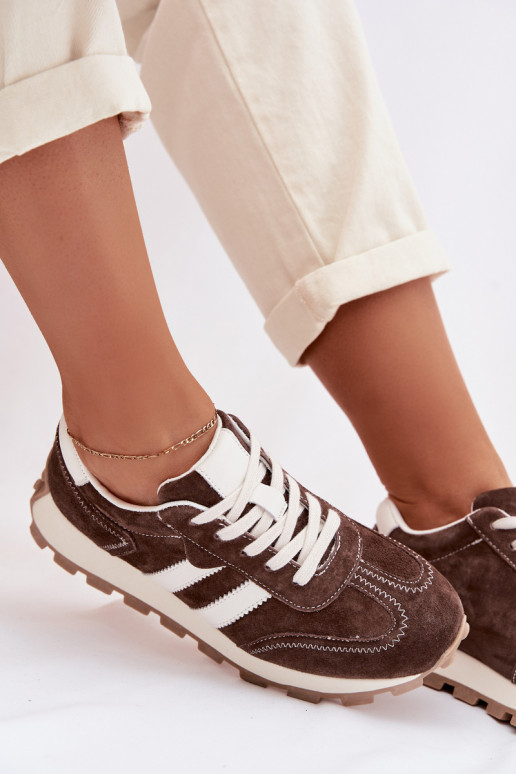 de gamuza Zapatillas modelo zapatos. Femenino con una plataforma S.Barski LR61-7097 CzekoladoAe