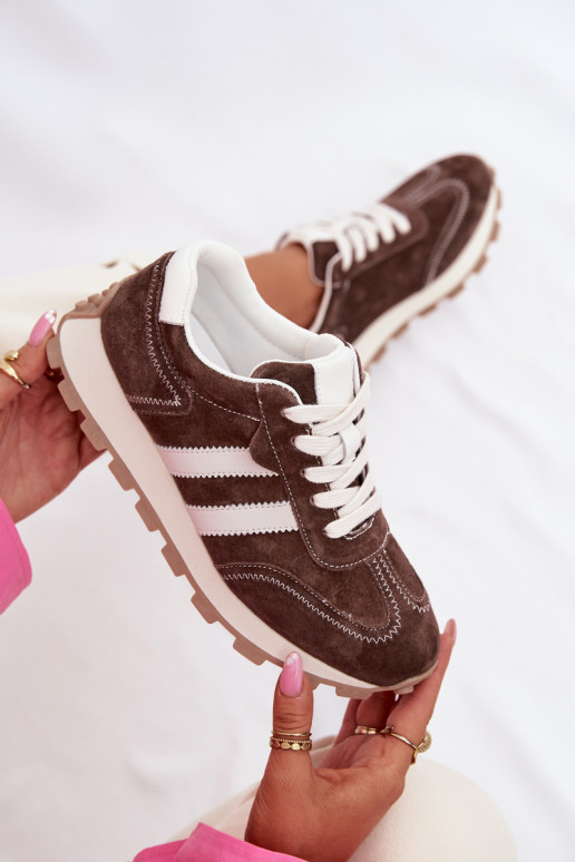 de gamuza Zapatillas modelo zapatos. Femenino con una plataforma S.Barski LR61-7097 CzekoladoAe