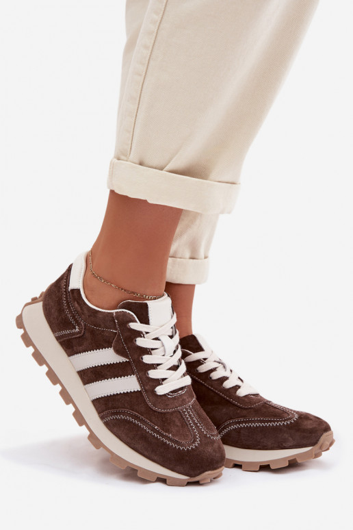 de gamuza Zapatillas modelo zapatos. Femenino con una plataforma S.Barski LR61-7097 CzekoladoAe