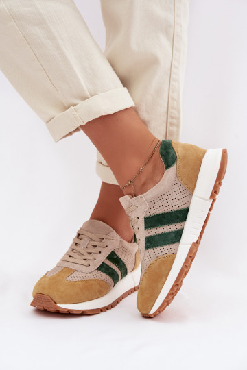 Zapatos de mujer modelo Sneakers de ante color arena-amarillo 2