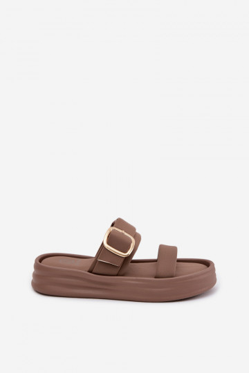  zapatillas de mujer con una plataforma con rayas I Złotą con hebillas de color caqui Ameliette 2