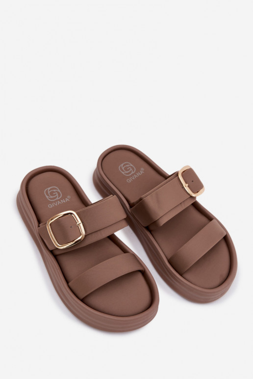  zapatillas de mujer con una plataforma con rayas I Złotą con hebillas de color caqui Ameliette