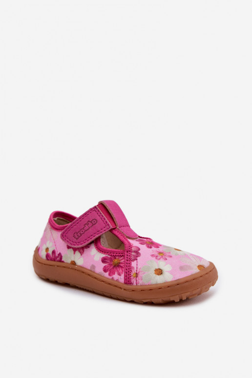 Zapatillas Infantil con sujetadores adhesivos con flores Barefoot Froddo Cannvas G1700439-4 color rosa