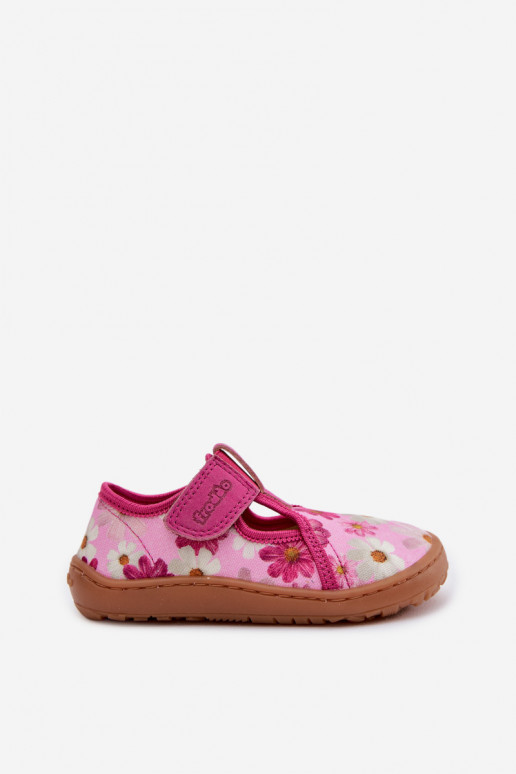 Zapatillas Infantil con sujetadores adhesivos con flores Barefoot Froddo Cannvas G1700439-4 color rosa