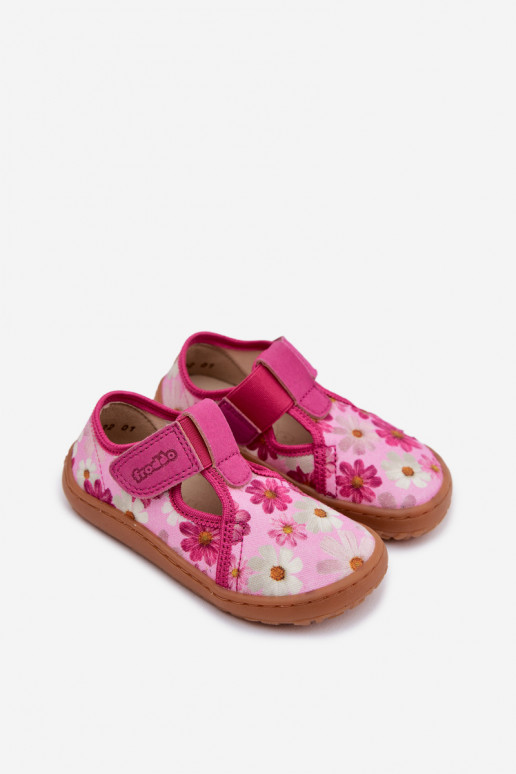 Zapatillas Infantil con sujetadores adhesivos con flores Barefoot Froddo Cannvas G1700439-4 color rosa