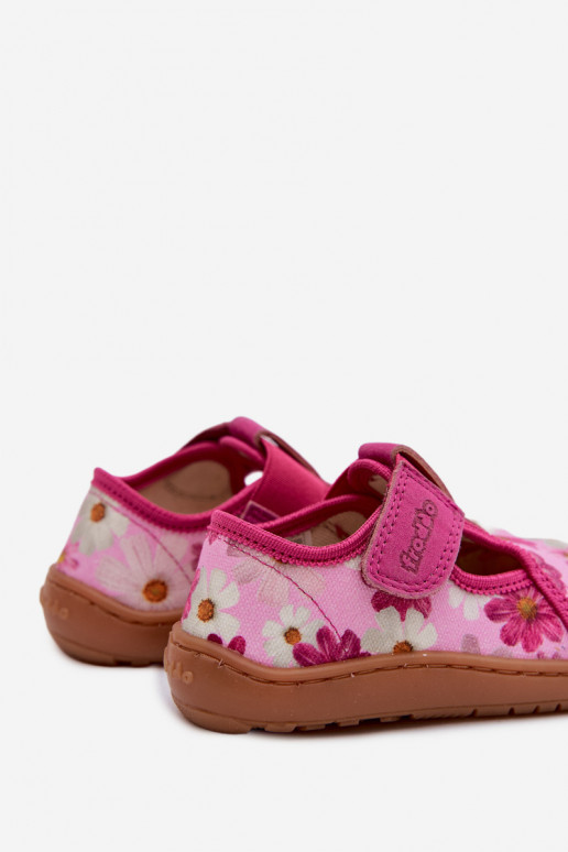 Zapatillas Infantil con sujetadores adhesivos con flores Barefoot Froddo Cannvas G1700439-4 color rosa