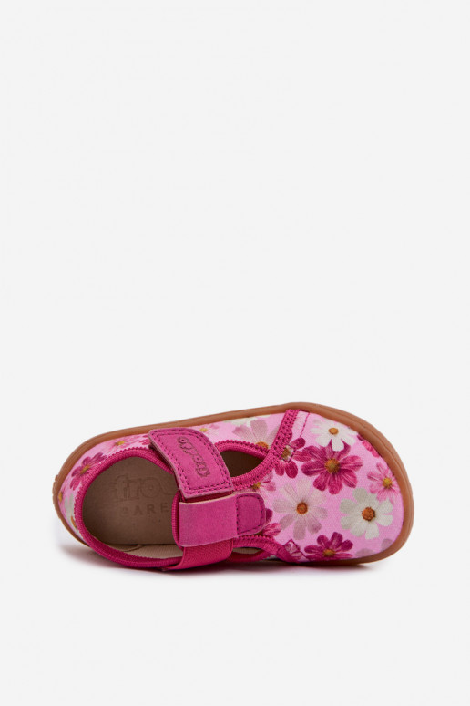 Zapatillas Infantil con sujetadores adhesivos con flores Barefoot Froddo Cannvas G1700439-4 color rosa