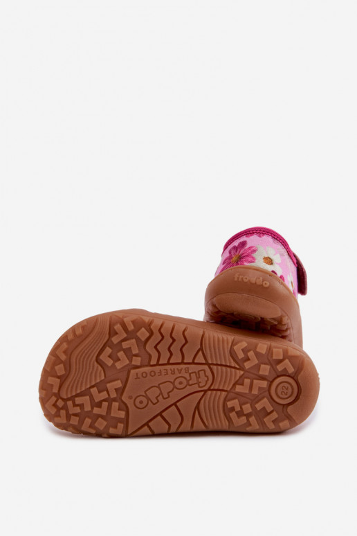 Zapatillas Infantil con sujetadores adhesivos con flores Barefoot Froddo Cannvas G1700439-4 color rosa