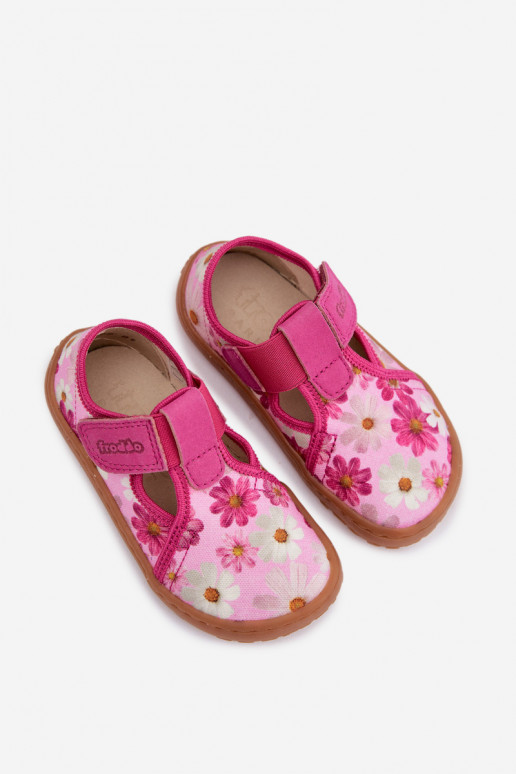 Zapatillas Infantil con sujetadores adhesivos con flores Barefoot Froddo Cannvas G1700439-4 color rosa