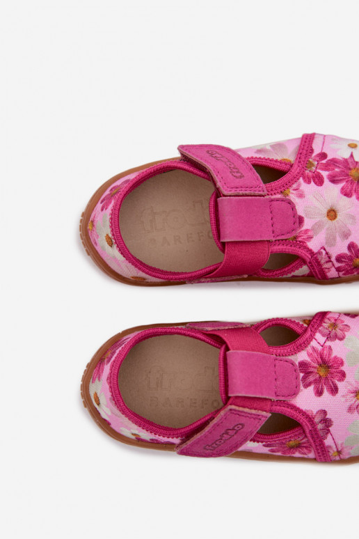 Zapatillas Infantil con sujetadores adhesivos con flores Barefoot Froddo Cannvas G1700439-4 color rosa