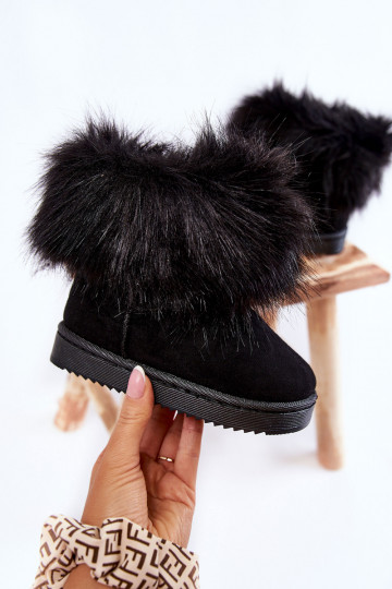 botas de nieve para niños con un abrigo de piel de color negro Ariana