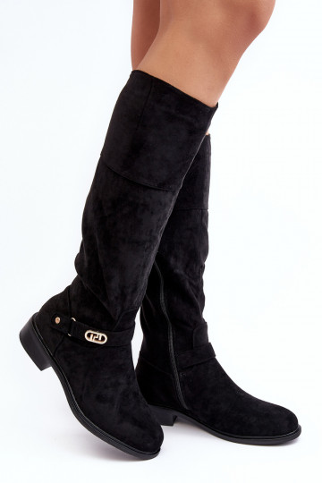 Botas largas de ante con tacones anchos forradas S.Barski HY07-31 color negro