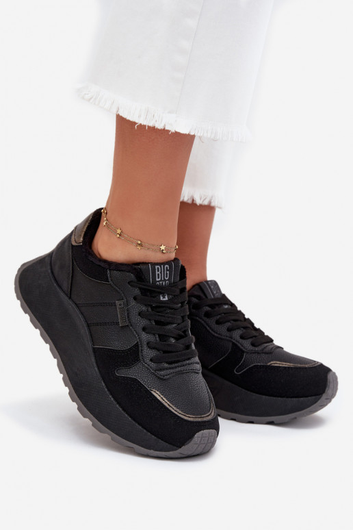 calentamiento Zapatillas modelo zapatos. Femenino con una plataforma Big Star SS274007 HI-POLY SYSTEM de color negro