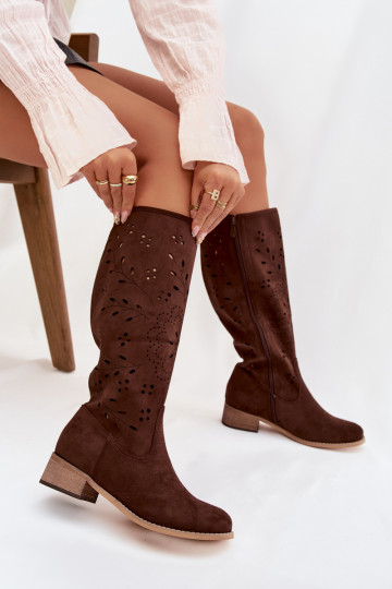 Botas de caña alta de color chocolate para mujer con elementos de encaje Helinna 2