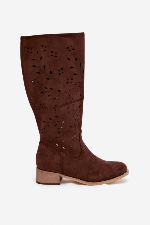 Botas de caña alta de color chocolate para mujer con elementos de encaje Helinna