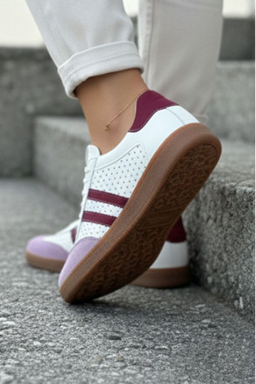 Zapatillas deportivas de piel sintética con elementos calados para mujeres Zazoo N1318 color blanco-violeta 2