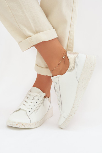 Botas de cuero para mujeres con cremalleras color blanco-dorado Dorothea