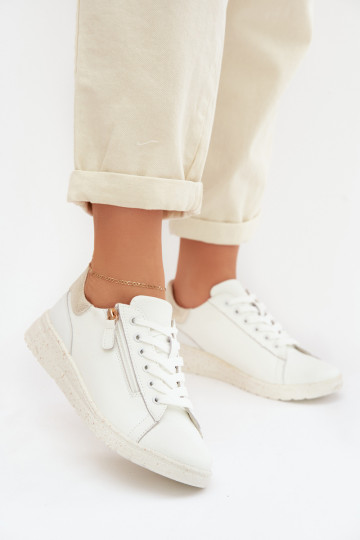Botas de cuero para mujeres con cremalleras color blanco-dorado Dorothea 2