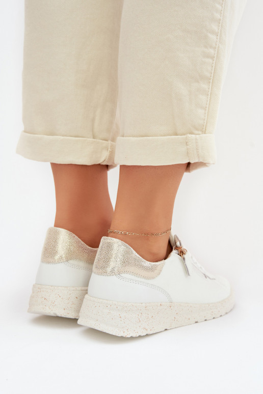 Piel zapatos Femenino con cremalleras Blanco-color dorado Dorothea