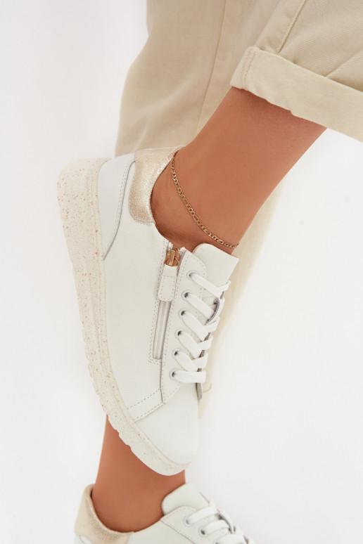 Piel zapatos Femenino con cremalleras Blanco-color dorado Dorothea