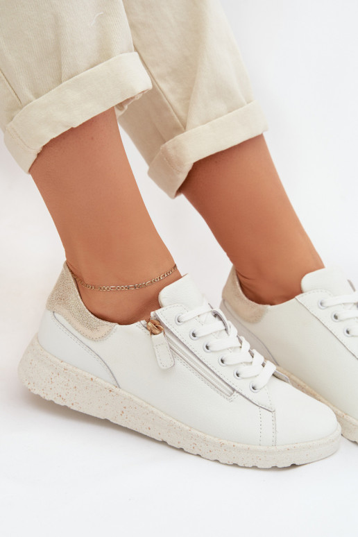 Piel zapatos Femenino con cremalleras Blanco-color dorado Dorothea
