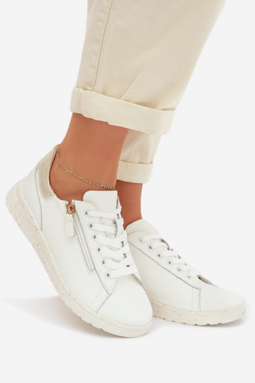 Piel zapatos Femenino con cremalleras Blanco-color dorado Dorothea